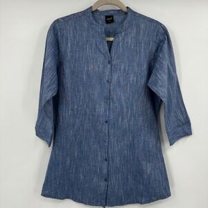Soch Blue Slub Texture Mandarin Collar Button Front Tunic Top Women Medium Kurti